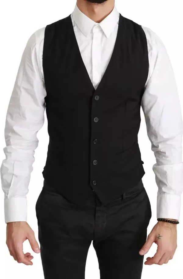 Black Solid STAFF Slim Fit Waistcoat Vest