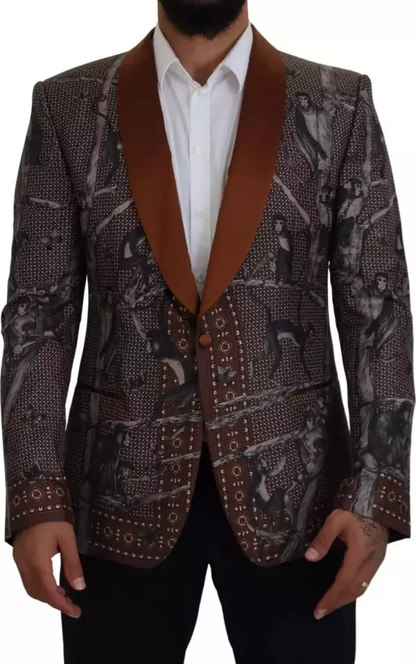 Bronze Monkey Print Silk Slim Jacket Blazer