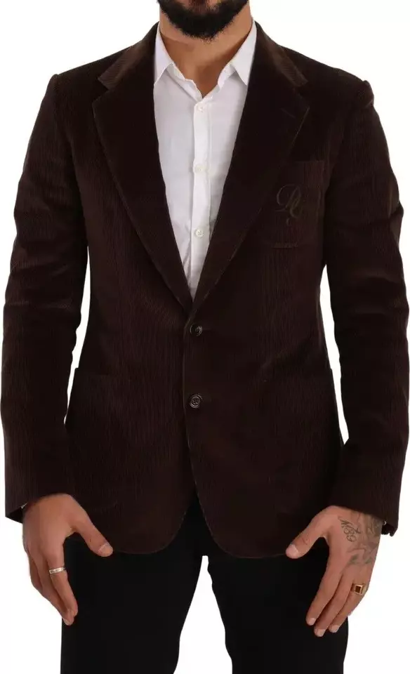 Brown Corduroy Slim Fit Coat DG Logo Blazer