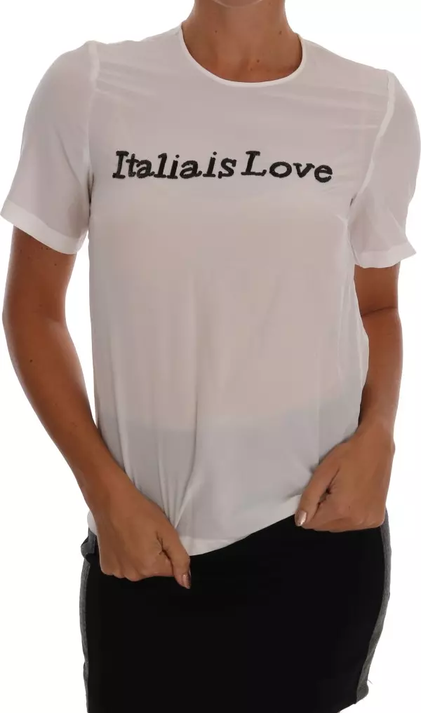 White Silk ITALIA IS LOVE Blouse T-shirt