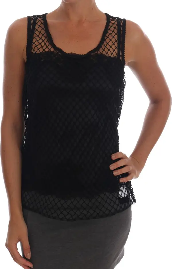 Black Silk Mesh Floral Lace Top
