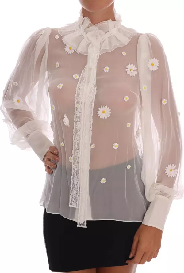White Daisy Applique Silk Shirt