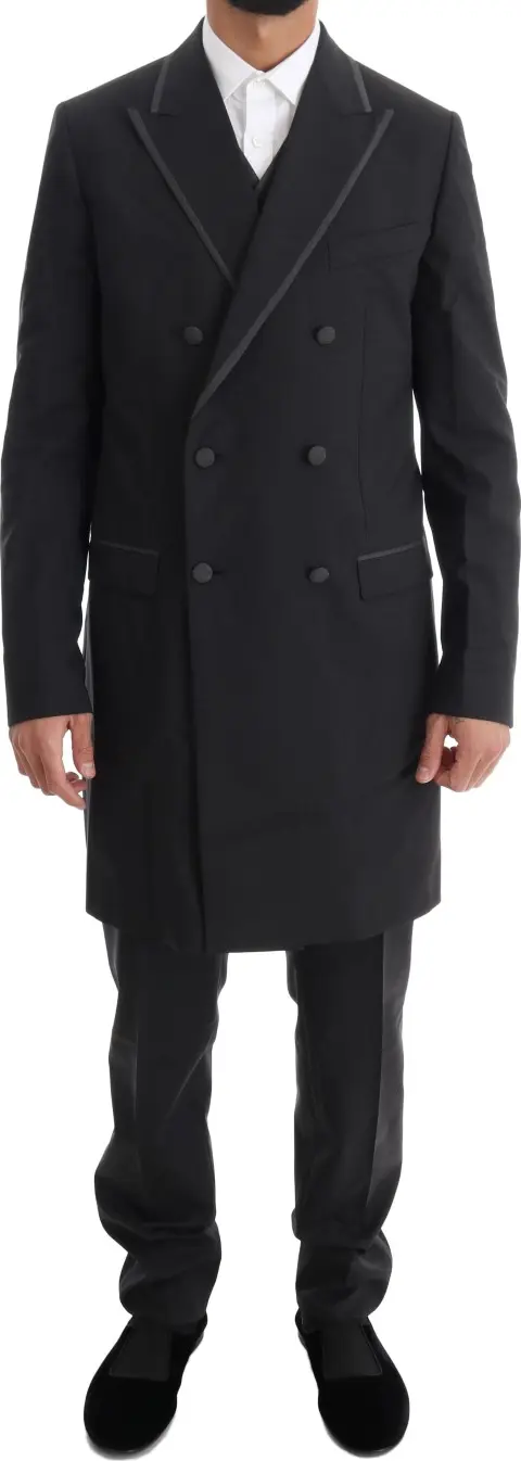 Gray Wool Stretch 3 Piece Two Button Suit