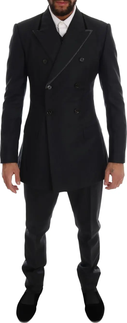 Gray Wool Double Breasted 3 Piece Suit