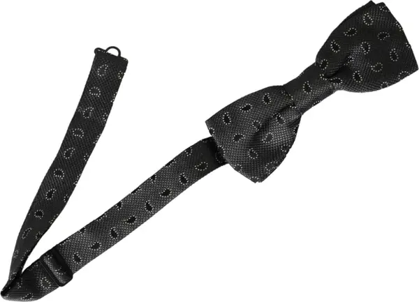 Black Silk Patterned Adjustable Neck Men Bow Tie