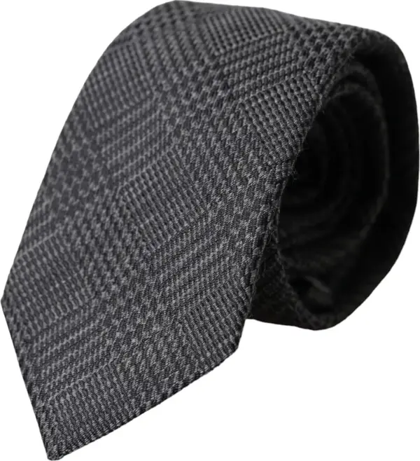 Dark Gray Plaid Patterned Silk Adjustable Men Tie