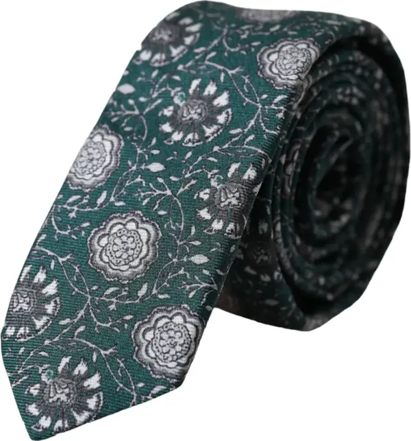 Green Floral Print Silk Adjustable Men Tie