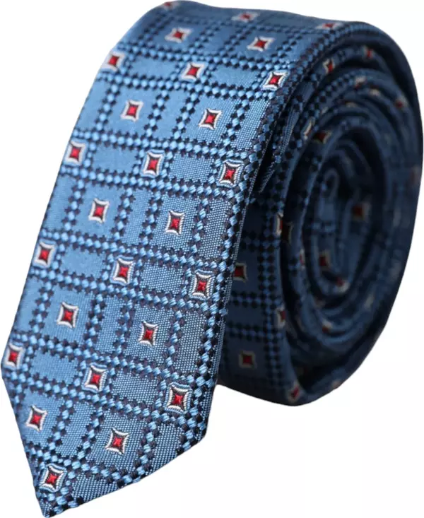 Blue Patterned 100% Silk Adjustable Men Tie