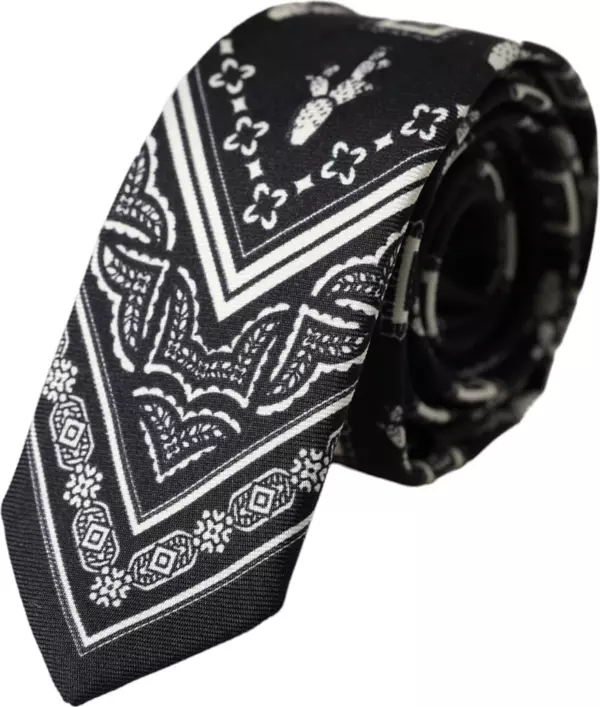 Black Patterned 100%Silk Adjustable Tie