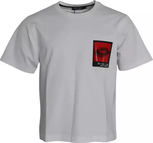 White Red Lips Print Cotton Men T-shirt