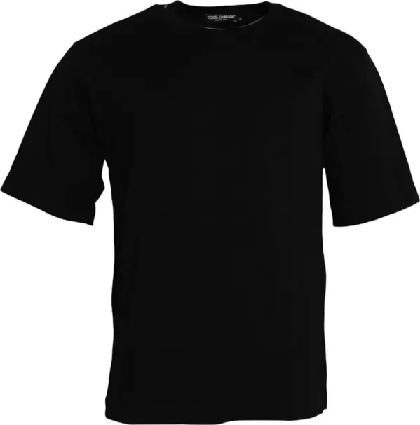 Black Logo Embossed Cotton Crew Neck T-shirt