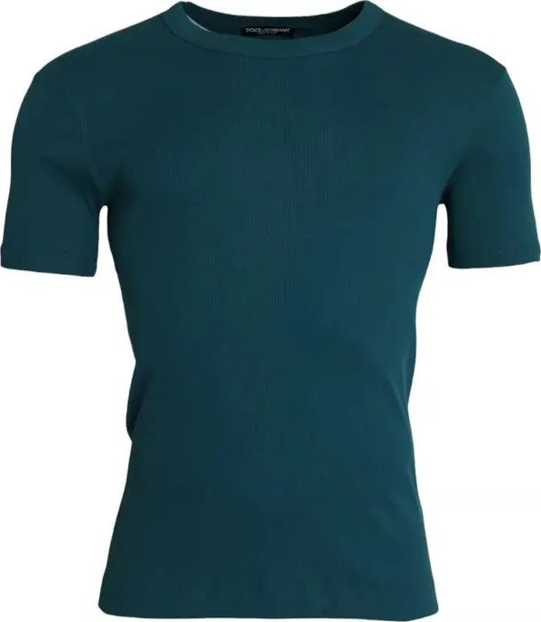 Blue Green Cotton Round Neck Short Sleeves T-shirt