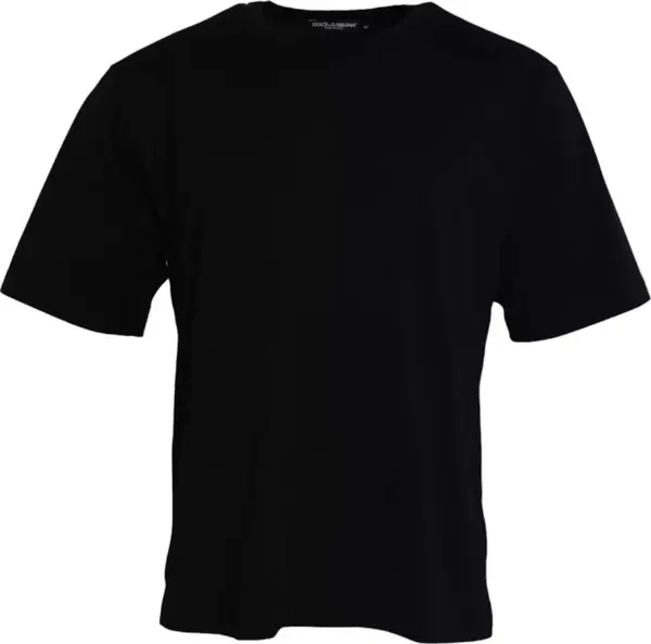 Black Logo Embossed Cotton Crew Neck T-shirt