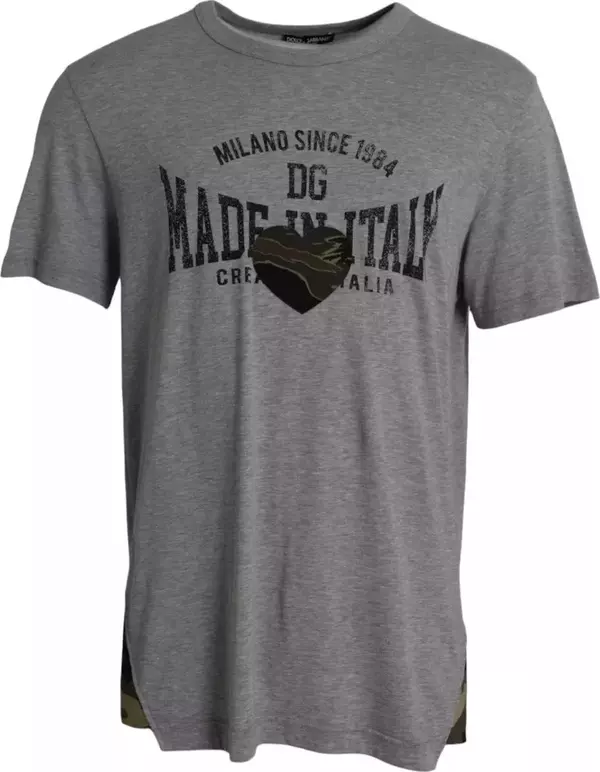 Gray Graphic Print Cotton Round Neck T-shirt