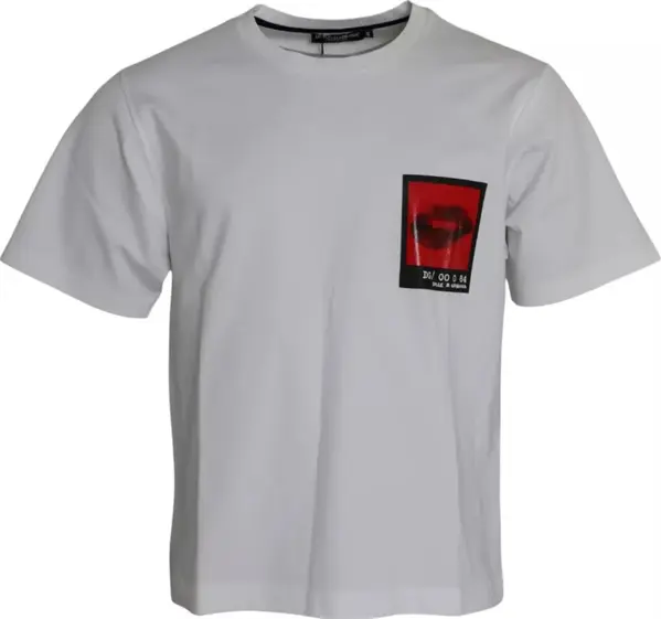 White Red Lips Print Cotton Men T-shirt