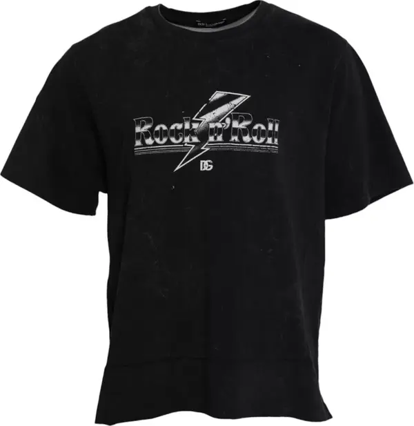 Black Graphic Print Cotton Crew Neck T-shirt