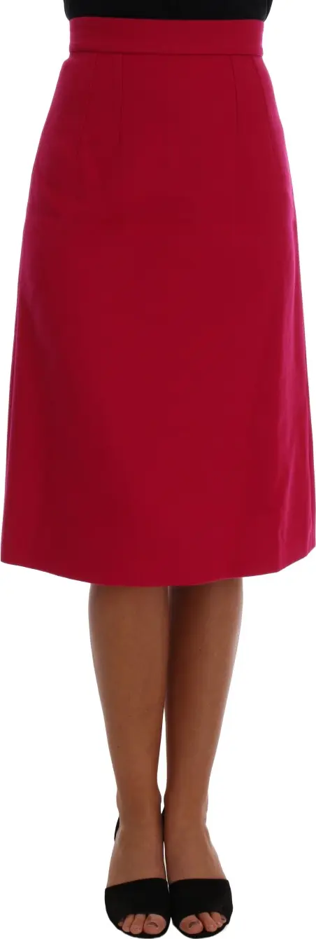 Pink Wool Knee Long A-Line Skirt
