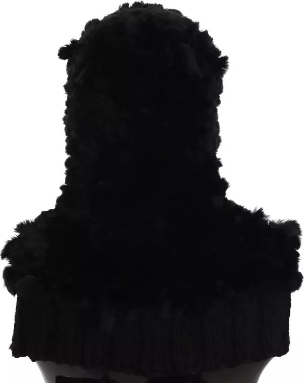 Black Silver Fox Fur Cashmere Hooded Scarf