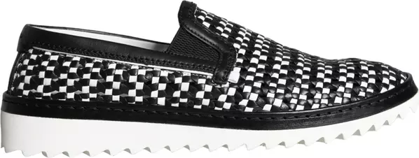 Black White Weaved Slip On Men Loafers Shoes