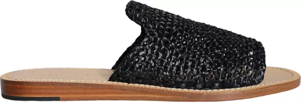 Black Monochrome Braided Raffia Slides Shoes