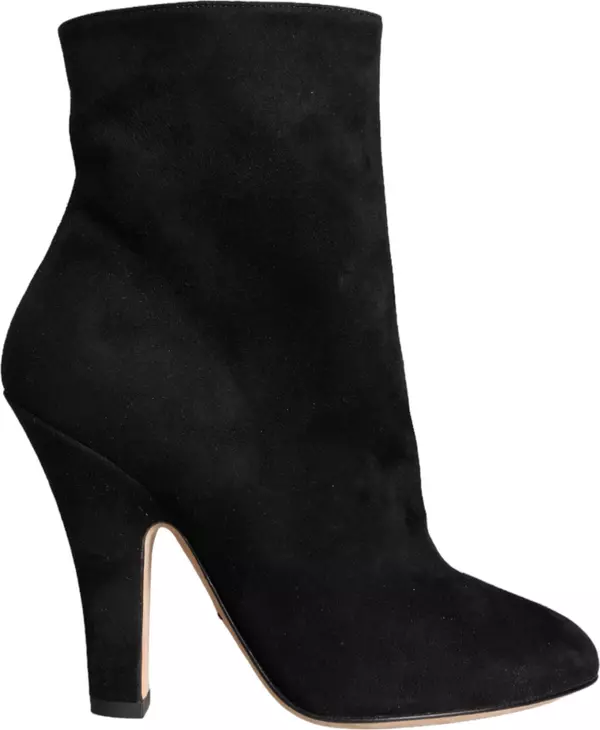 Black Suede Leather Mid Calf Boots Shoes