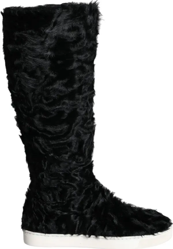 Black Xiangao Lamb Fur Leather Boots Shoes