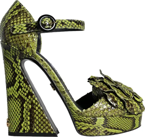 Green Exotic Leather Ankle Strap Heels Sandals Shoes