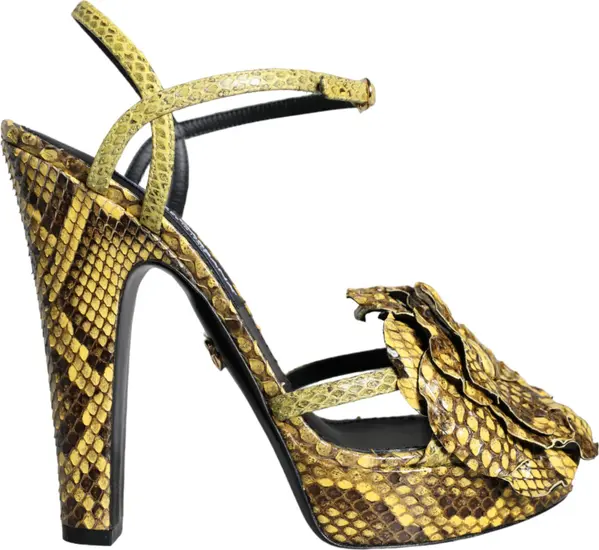Yellow Exotic Leather Ankle Strap Heels Sandals Shoes