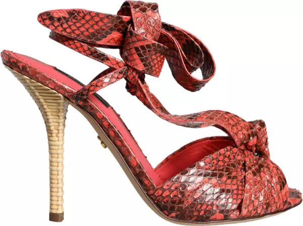 Coral Exotic Leather Heels Sandals Shoes
