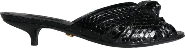Black Leather Heels Slides Sandals Shoes