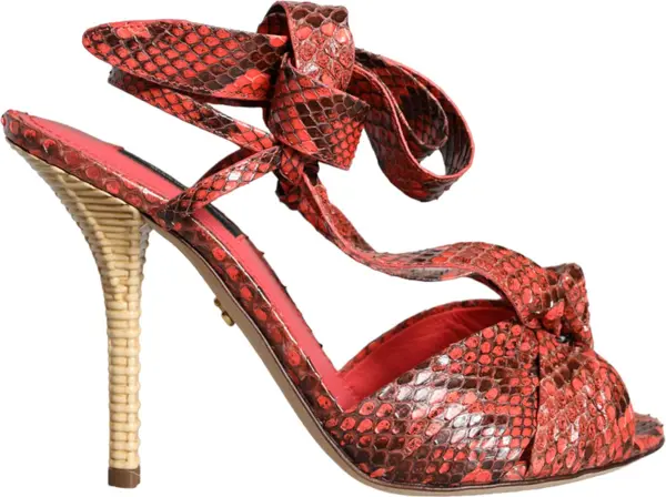 Coral Exotic Leather Heels Sandals Shoes