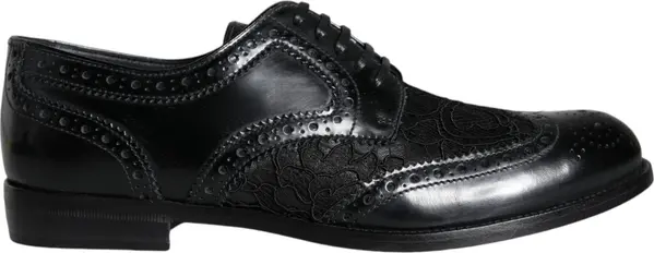 Black Leather Floral Lace Dress Formal Shoes