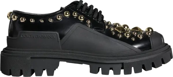 Black Leather Trekking Derby Embellished Shoes