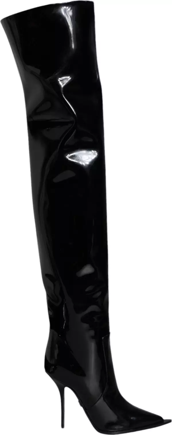 Black Patent Leather Knee High Boots Shoes