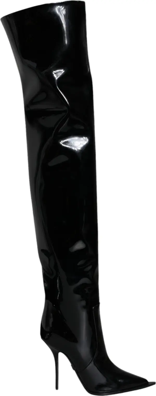Black Patent Leather Knee High Boots Shoes