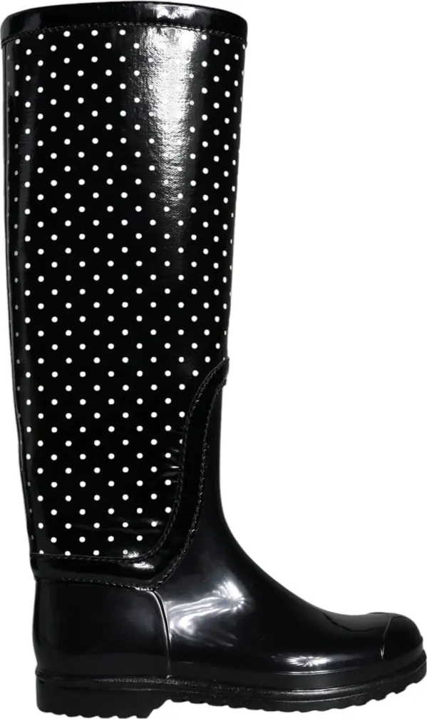 Black Polka Dot Rubber Knee High Boots Shoes