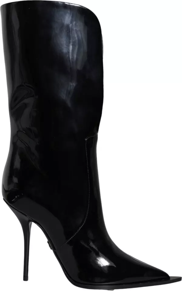 Black Patent Leather Mid Calf Boots Shoes