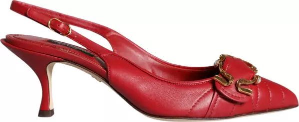 Red Devotion Leather Heels Slingback Shoes