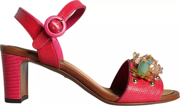 Fuchsia Leather Embellished Keira Sandals Shoes
