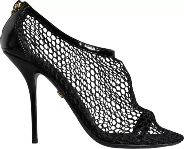 Black Mesh Leather Heels Keira Sandals Shoes
