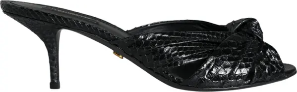 Black Leather Heels Slides Sandals Shoes