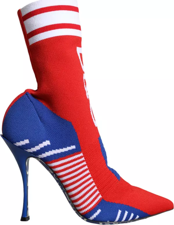 Red Blue Stretch Sock Style Ankle Boots Logo Shoes