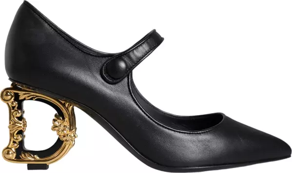 Black Leather Logo Heels Mary Janes Pumps Shoes