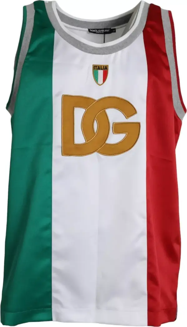 White Green Sleeveless Top Italian Flag Basket T-shirt