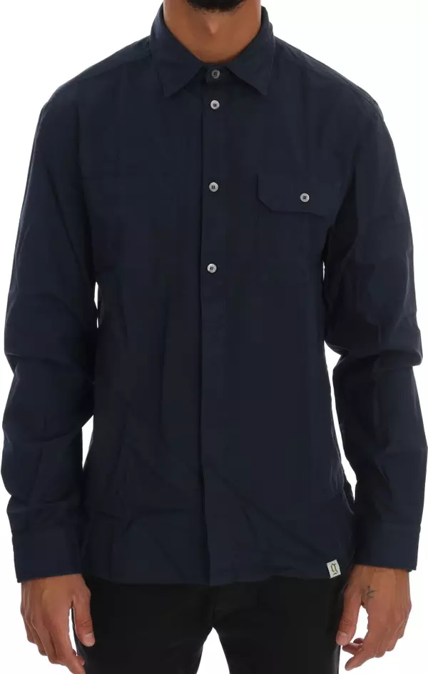 Blue Casual Cotton Long Sleeve Shirt