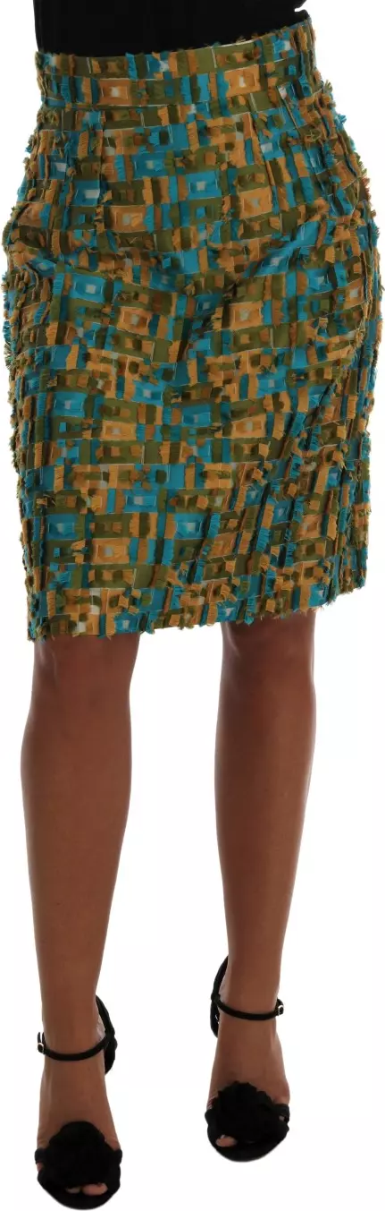 Multicolor Jacquard Straight Pencil Skirt