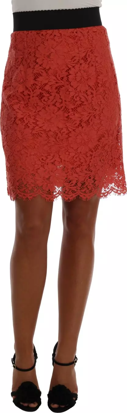 Orange Macramé Lace Pencil Skirt