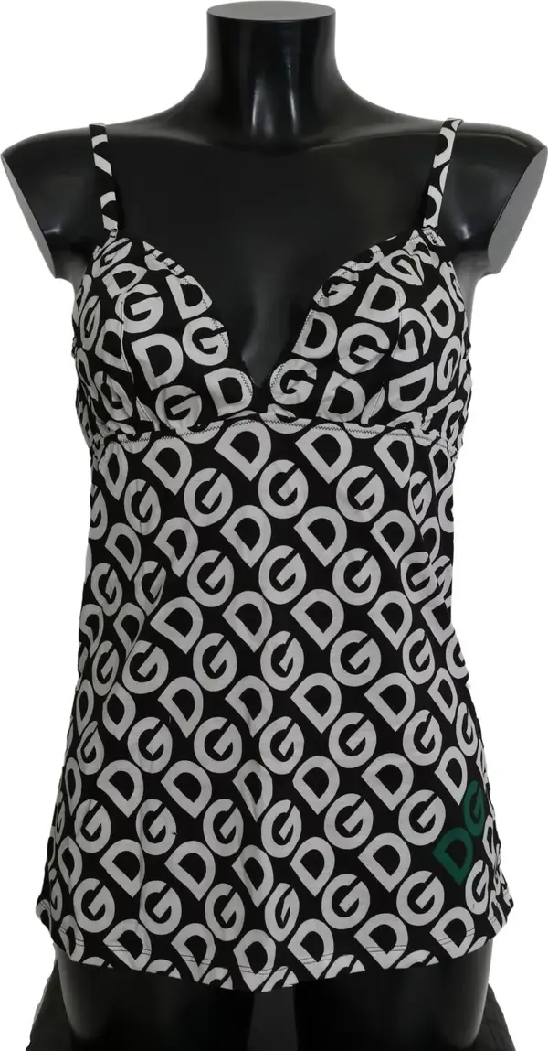 Black DG Mania Print Sleeveless Swimwear