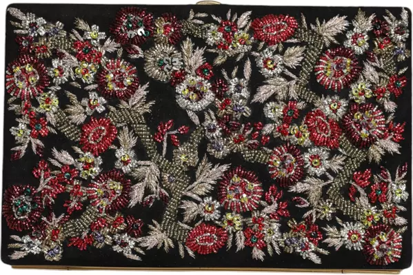 Multicolor Floral Gold Frame Clutch Evening Purse Bag