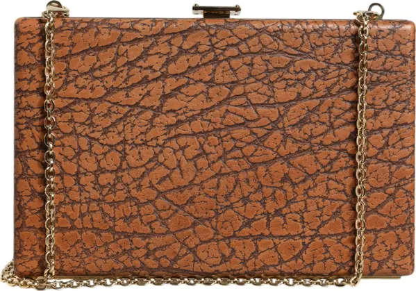 Brown Leather Gold Frame Clutch Mini Crossbody Bag